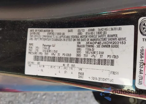 2013 Ford Fiesta Se z USA, uszkodzony, nr VIN 3FADP4EJXDM203153